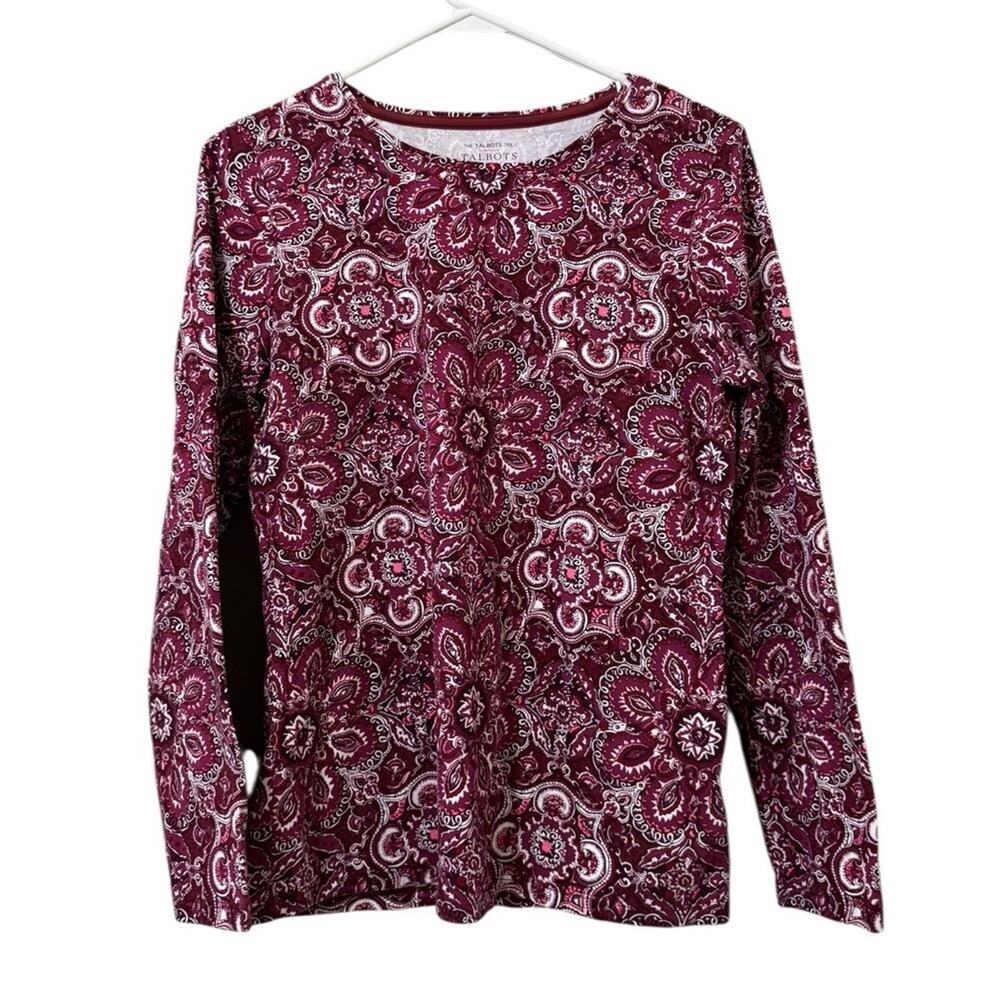 The Talbots Tee Shirt Women‎ Size Petite Mp Paisley Print Long Sleeve Colorful